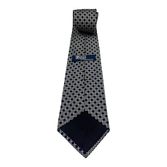 Polo by Ralph Lauren Navy Blue Printed Silk Tie - Picture 2 of 3